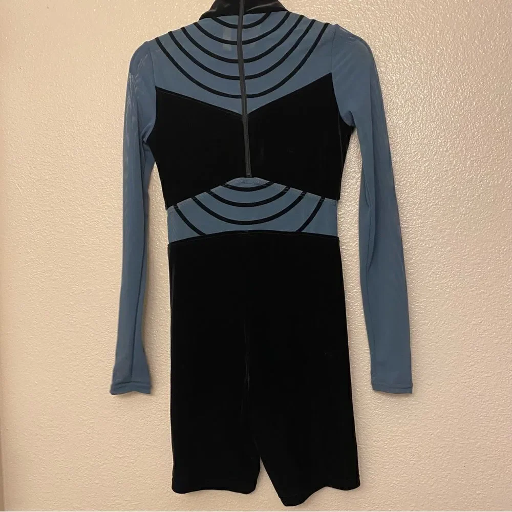 WEISSMAN Elite Dance Costume unitard blue black velvet To Be Loved 14115 LC
